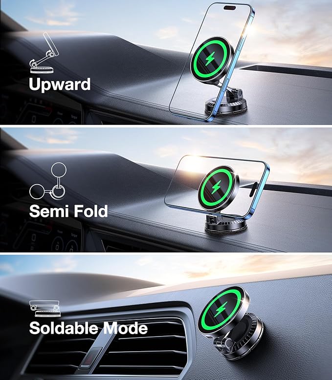 Coolpow for MagSafe Car Mount Charger【15W Faster Charging】Magnetic Wireless Car Charger for iPhone【Super Strongest Adhesive】Magnetic Phone Holder for Car Dashboard for iPhone 17 Pro Max 16 15 14 13 12
