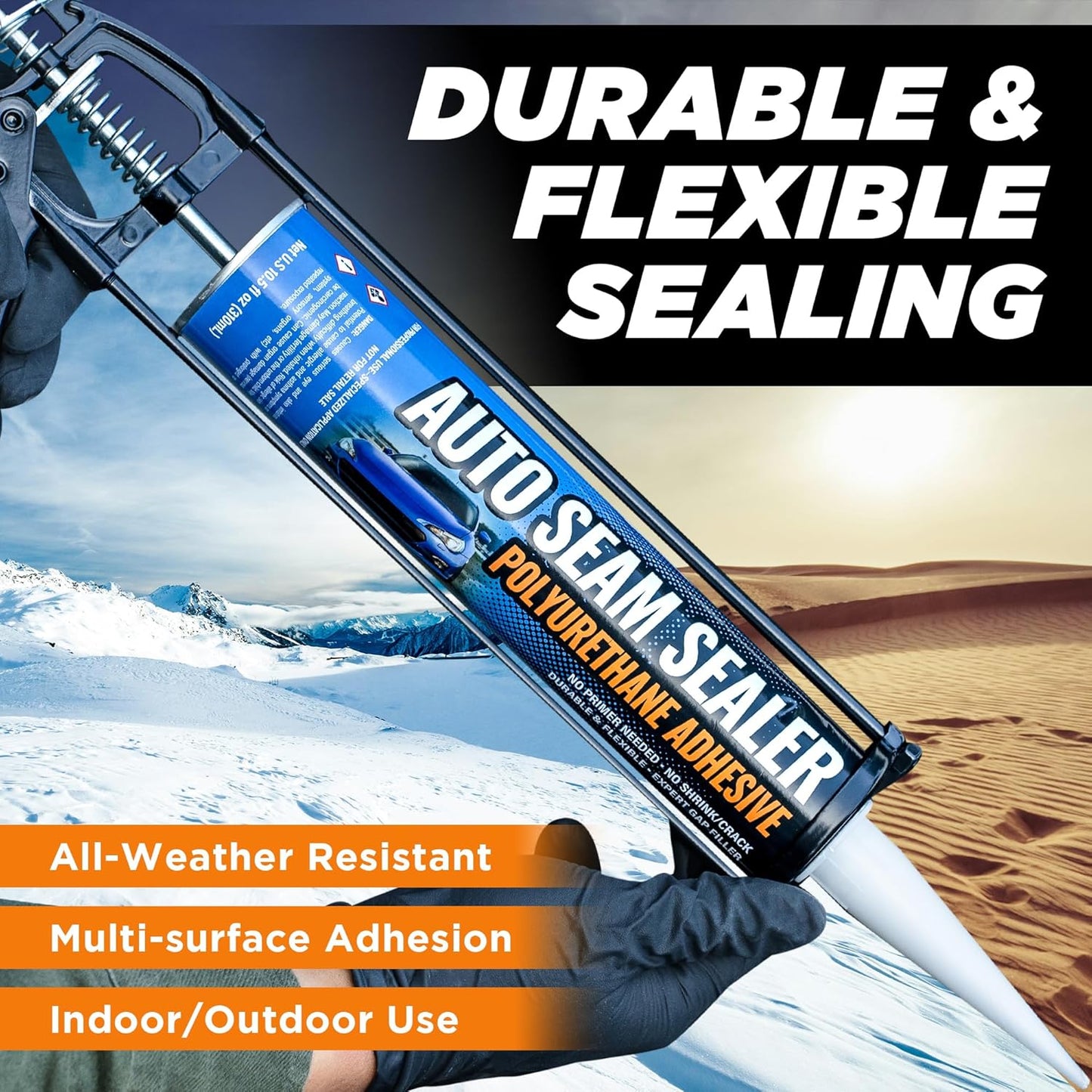 [2 Pack] Professional Automotive Seam Sealer, Paintable Quick-Set Polyurethane Auto Body Seam Sealer for Metal Surfaces of Cars, Trucks, Etc, Includes Gloves & Tip - White RV Roof Sealant
