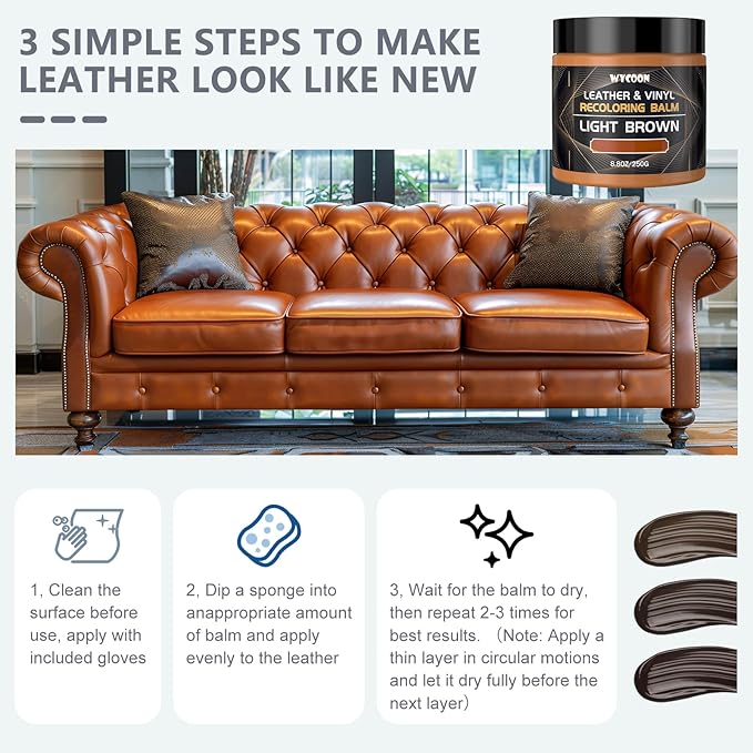 Leather Recoloring Balm & Color Restorer | Black Leather Dye, Paint & Repair Kit for Furniture, Couches, Car Seats, Shoes| Restore Faded & Scratched Surfaces