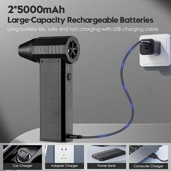 Compressed Air Duster, 180000RPM Electric Air Duster Whit LED Lighting & 9 Brush, 4 Gear Adjustable Turbo Fan, Cordless Air Blower Rechargeable, Air Duster for PC/Laptop/Keyboard/Car/Home Cleaner