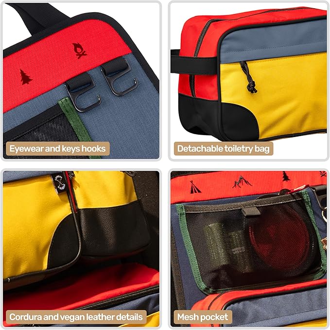 Living in a Bubble Seat back Organizer – Magnetic Toiletry and Cooler Pouch, Cordura Car Backseat Storage with Device Holder & Hooks, Multi-Compartment Utility Bag for Campervans & Family Travel