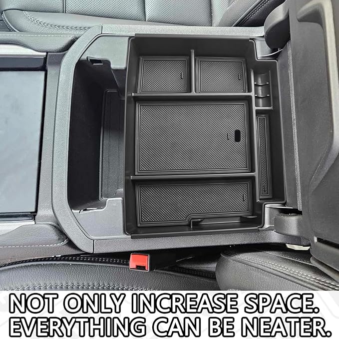 HGWEI Power Sliding Center Console Organizer Compatible with 2021-2026 GMC Yukon Chevy Tahoe Suburban Interior Accessories, Armrest Storage Box Insert Tray (Not for Console with Charging Socket) Black