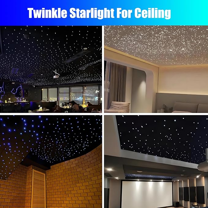 16W Car Home Starlight Headliner Kit, Twinkle & Sound Activate RGBW Fiber Optic Lights with APP & Remote Control, Star Lights for Ceiling Decoration, 550 pcs 13.1ft