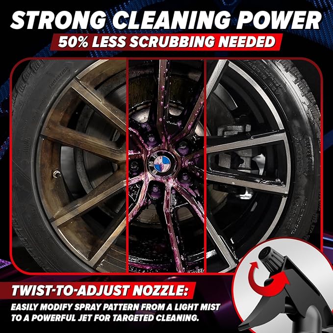 Carfidant Rim Reactor - Wheel Cleaner Spray - Thick Gel Formula, Dilutable 4:1 - Removes Brake Dust, Grime & Dirt - pH Neutral, Non Acid – Safe for Chrome, Black, Painted & Alloy Rims - 32 fl oz