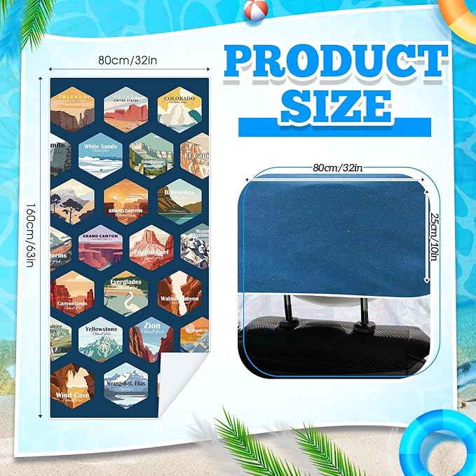 1 Pack Car Seat Towel Covers with Storage Bag 63 x 32 Inch Athletic Running Towel Seat Sweat Washable Non Slip Cover Gift for Car Outdoor Sport Activities (Multi National Parks 1)