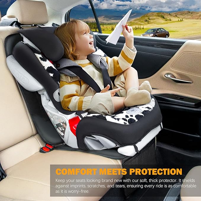 Siivton Car Seat Protector for Child Car Seat,Waterproof Car Seat Cover for Leather and Fabric Seats, 2 Mesh Pockets, Non-Slip Bottom,Thick Padding Cushion