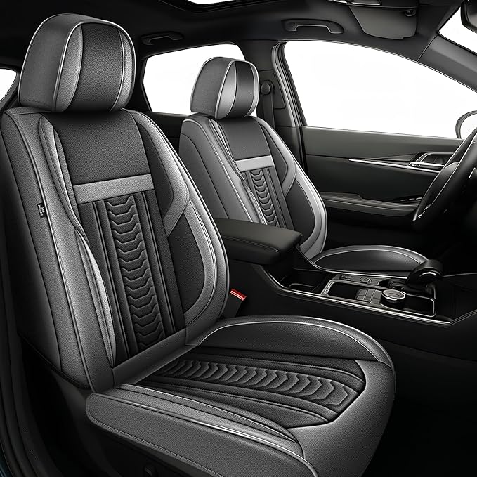 TTX LIGHTING for Subaru Forester 2007-2026 Seat Covers: Waterproof Leather Seat Protector with Airbag Compatible (2 Front Seats,Black&Gray)