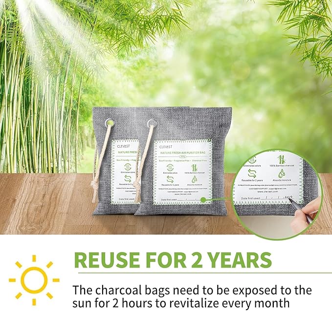 CLEVAST 14 Pack Activated Bamboo Charcoal Air Purifying Bags(2x200g, 12x50g), Natural Fresh Odor Absorber, Deodorizer and Moisture Eliminator, Air Purifier Bags for Home