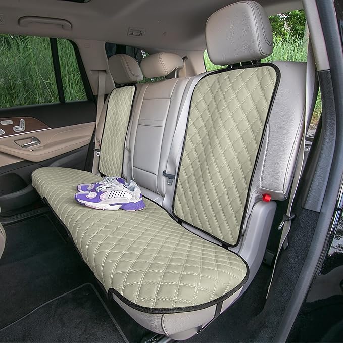 FH Group Car Seat Cushion Rear Set Beige Faux Leather Automotive Seat Cushions - Universal Fit, Rear Car Seat Cushion, Car Seat Cushions With Non-slip Silicone Backing for SUV, Sedan, Van
