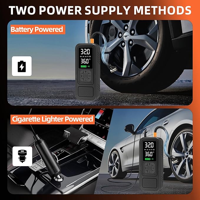 Y34 Tire Inflator Portable Air Compressor,4X Faster Inflation,10000mAh Cordless/12V DC 150PSI Air Pump for Car Tires with Digital Pressure Gauge/LED Light for Car,Motorcycle,Bike,Ball