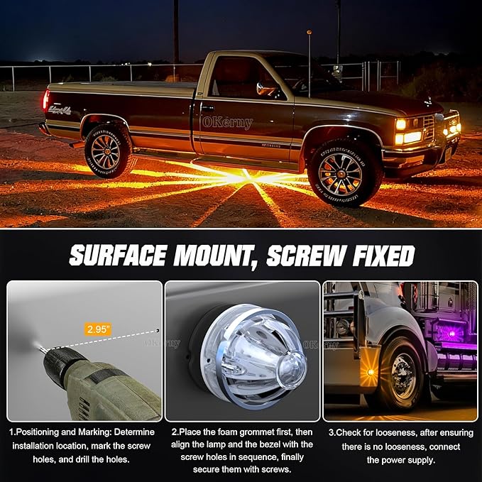 10-Pack Dual Color Watermelon Lights LED Strobe & Steady Cab Roof Clearance Marker Warning Lights Amber Purple Side Marker Lamp with Bezel for Truck Trailer RV Off-Road Vehicle