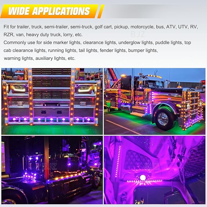 BJZ 6Pcs Purple Watermelon LED Strobe+Constant Marker Lights Dual Function Watermelon-Shaped Side Marker Clearance Tail Top Cap Roof Lights for Trailer Truck Semi-Trailer Heavy-Duty Truck Bus Van