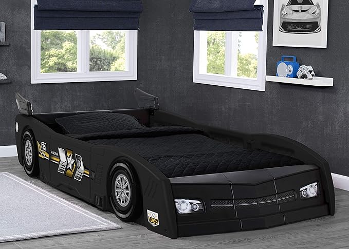 Delta Children Grand Prix Race Car Toddler and Twin Bed, Black