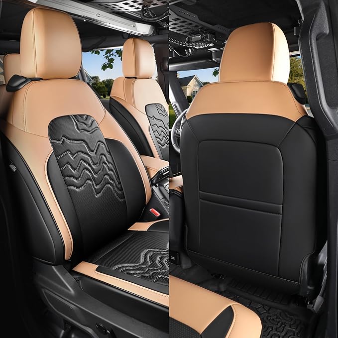 Red Rain Bronco Leather Seat Cover Customized Fit for Ford Bronco 2 Door 2025 to 2021 Black and Orange Auto Seat Cushion Protector (Bronco 2Door-Black+Orange)