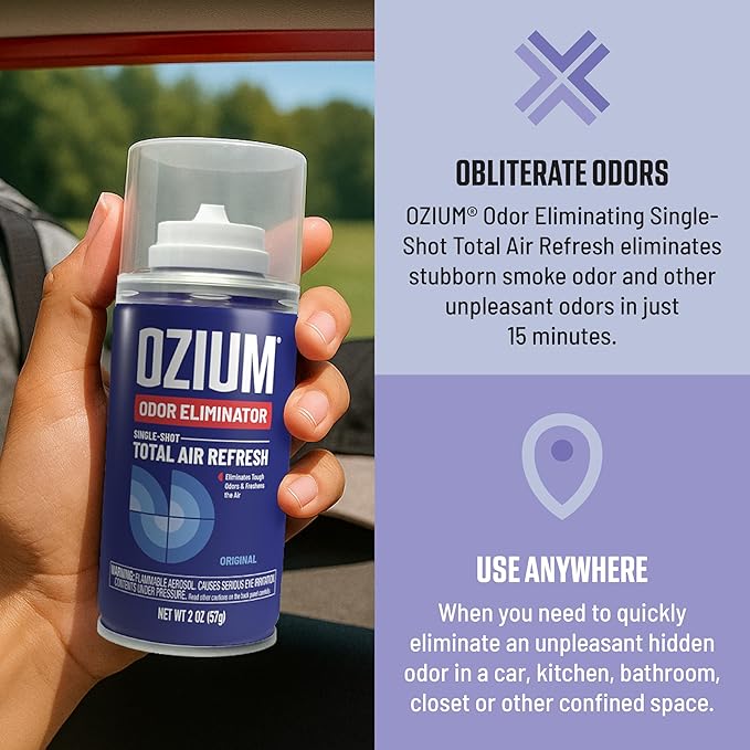 Ozium Air Sanitizer Odor Eliminator Spray, 2 oz Single Shot Total Air Refresh & Car Air Freshener - Linen - 4 Pack