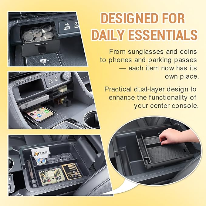 3PCS Center Console Organizer Insert Tray Compatible with Honda 2023 2024 2025 Pilot & 2026 Passport Interior Accessories, Armrest Storage Box & Front Center Console Shelf & Glove Box Hidden Drawer