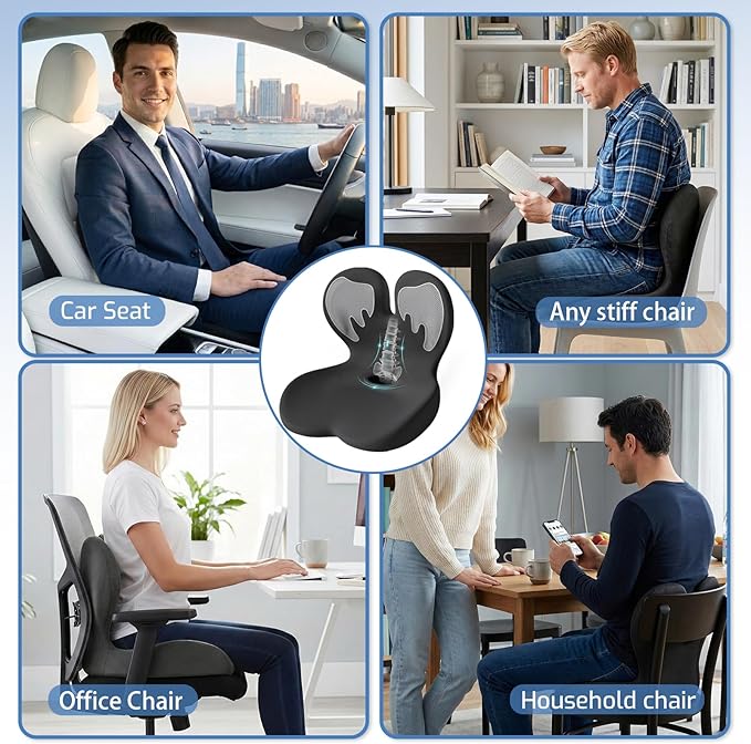 Memory Foam Seat Cushion,Orthopedic Ergonomic Seat Cushions for Tailbone,Sciatica, and Back Pressure Relief,L-Shaped Design & Adjustable Strap,Lumbar Support Pillow for Office,Car,Desk Chair