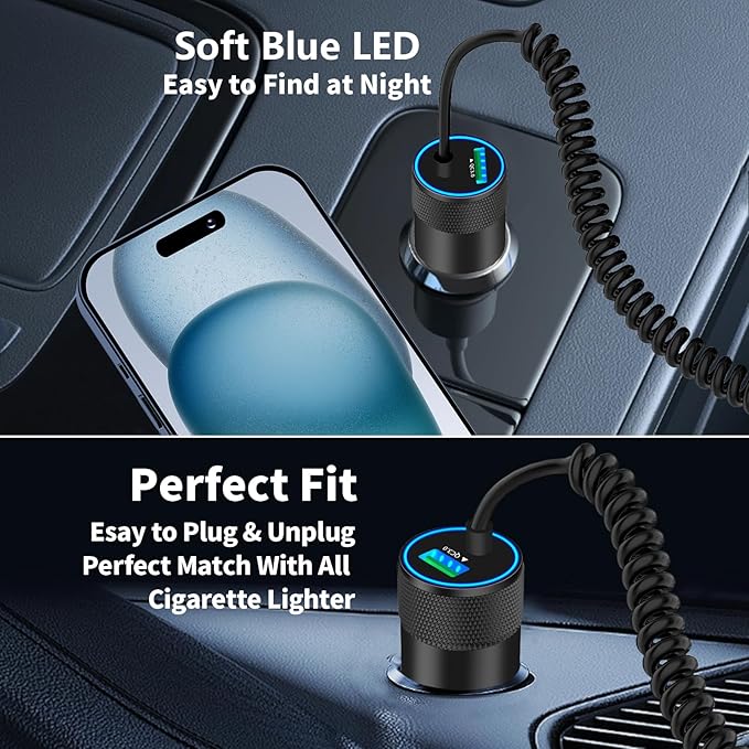 【MFi Certified】iPhone 17 Car Charger Fast Charging, Braveridge 75W USB C PD&QC Car Power Cigarette Lighter USB Charger with 6FT Type C Coiled Cable for iPhone 17/17 Pro Max/16/15/Galaxy S26/S25/Pixel