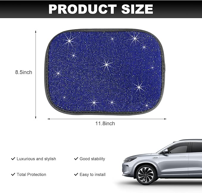 Bling Car Armrest Cover, 11.8"×8.5" Crystal Rhinestone Auto Center Console Protective Cover, Bling Charming Arm Rest Cushion Pad for Most Cars SUVs Trucks, Car Accessories (Black&Blue)