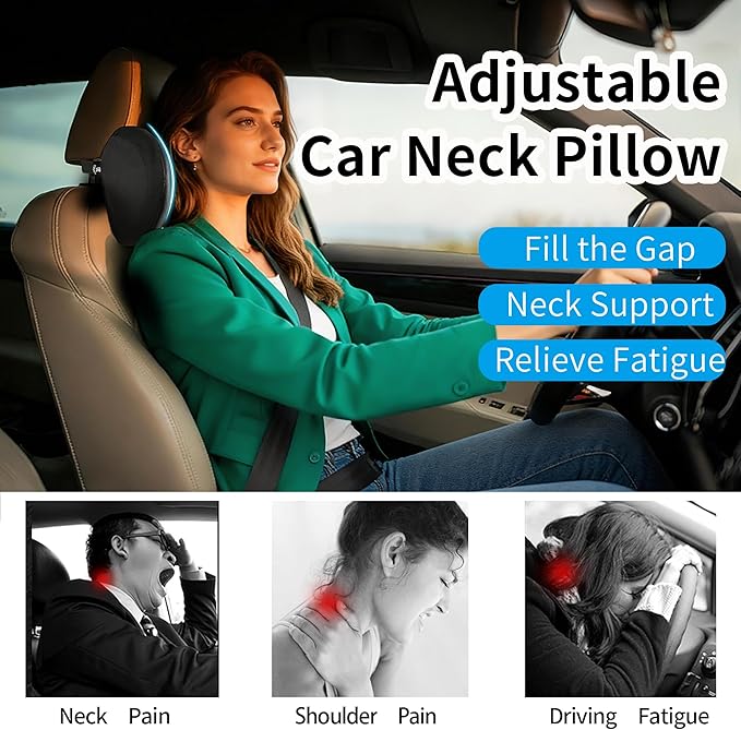 Car Neck Pillow Adjustable Up and Down Style 2 Pack,Car Headrest Pillow for Neck Support Relieves Driving Fatigue, Soft Memory Form and Ergonomic Design Fits Most Heights and Car Seats (Black)