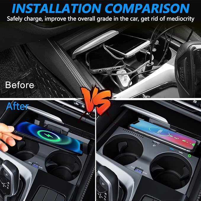 Wireless Car Charger for BMW 5 Series M5/535i/540i/550i/530e 2017-2022, for BMW 6 Series M6/640i/650i 2018-2020, 15W Qi Fast Charging Phone Charger Pad with QC3.0 USB Port for iPhone Galaxy