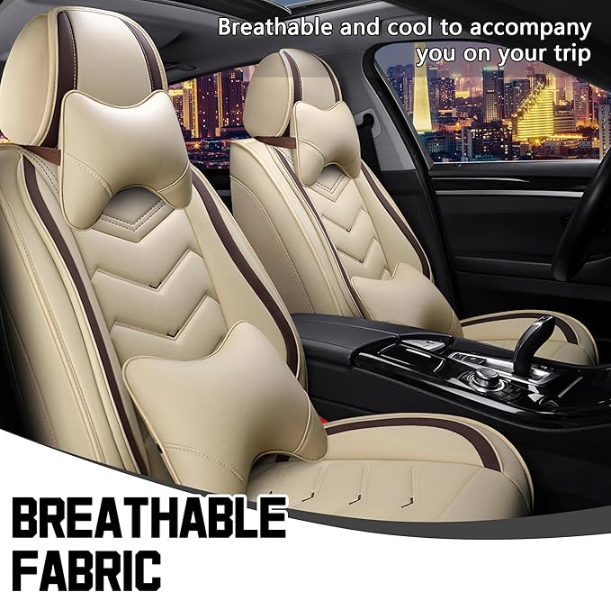 CTDS Car Seat Covers for Chevy Equinox 2005-2026, Stylish Sport Seat Cover, Premium Nappa Leather Car Seat Cover. Automobile Seat Covers Sets.(Luxury 2 Seats/Beige)