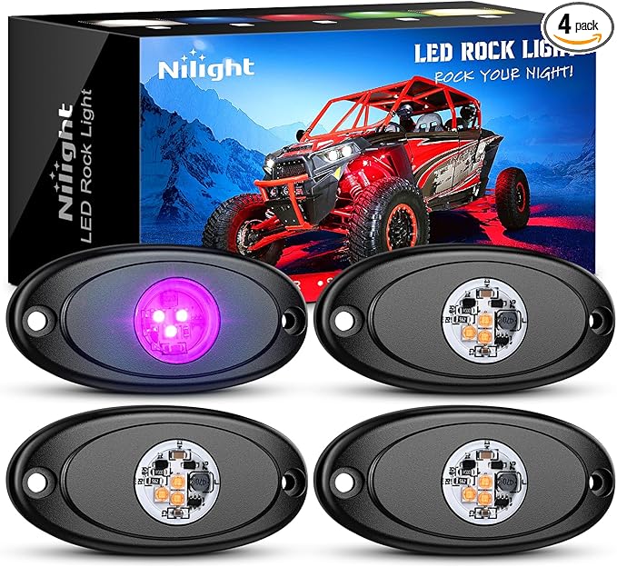 Nilight LED Rock Light 4PCS Pink Purple Underglow Wheel Well Fender Pods Waterproof Exterior Underbody Roof Rack Side Lamps for 12V 24V Car Truck Pickups ATV UTV SUV Motorcycle Boat