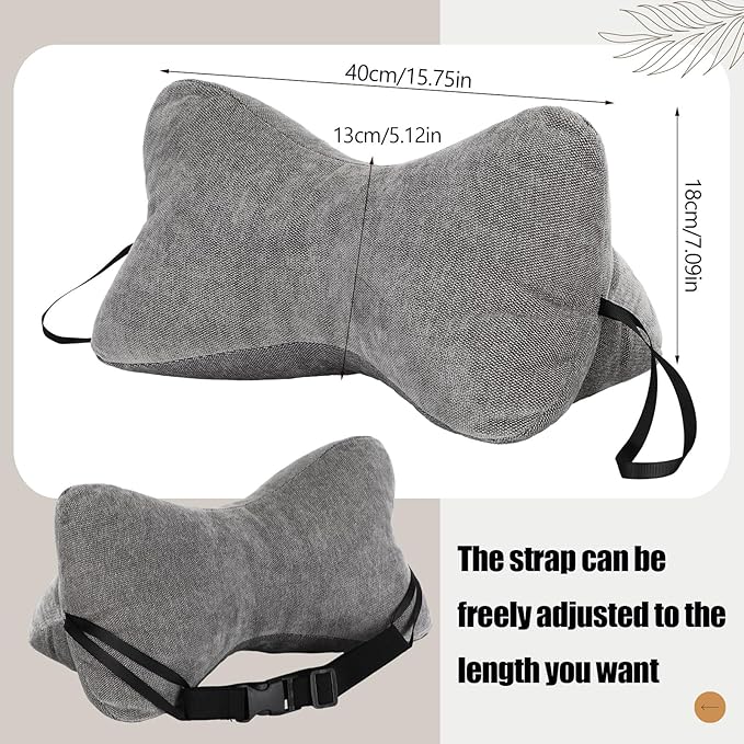Dog Bone Shaped Travel Neck Pillow with Washable Removable Cover Have Loops on Either End for Car Bus Truck Driving Comfort Head Rest Support Neck Cervical Chiropractic Pillow (Gray)