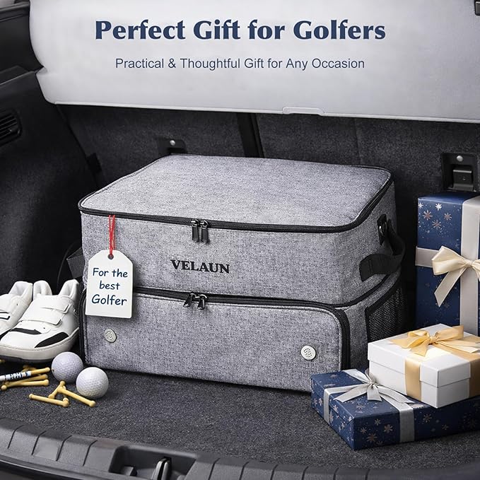 Golf Trunk Organizer, Golf Accessories for Men, Car Storage Bag with 2 Shoe Compartments, Adjustable Dividers for Gear, Durable Water-Resistant Design, Ideal Gift for Golfers