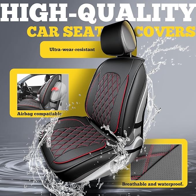 LINGVIDO Car Seat Covers for Front Seats (2 Seats) - Premium Perforated Nappa Leather,Waterproof Shield, Omni-Adapt Fit for SUVs Sedans, Ideal for Rideshare & Pets