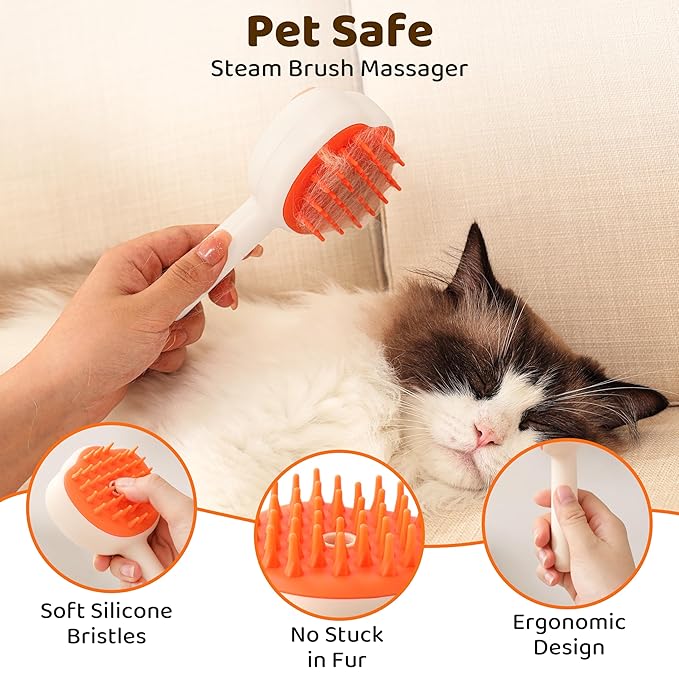 Steam Cat Brush, 6-in-1 Dog Brush Spritz Defur Comb with Pet Waterless Shampoo, Steamy Skin Friendly Deshedding Grooming Tool, Suitable for Shedding & Haired Pets, Pet Supplies Accessories, Yellow
