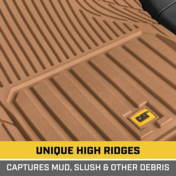 Cat® ToughLiner™ Beige Car Floor Mats - Heavy Duty Trim to Fit Floor Mats for Trucks - All-Weather Truck Accessories & Odorless Rubber Automotive Floor Mats - Car Mats & SUV Floor Liners for Car