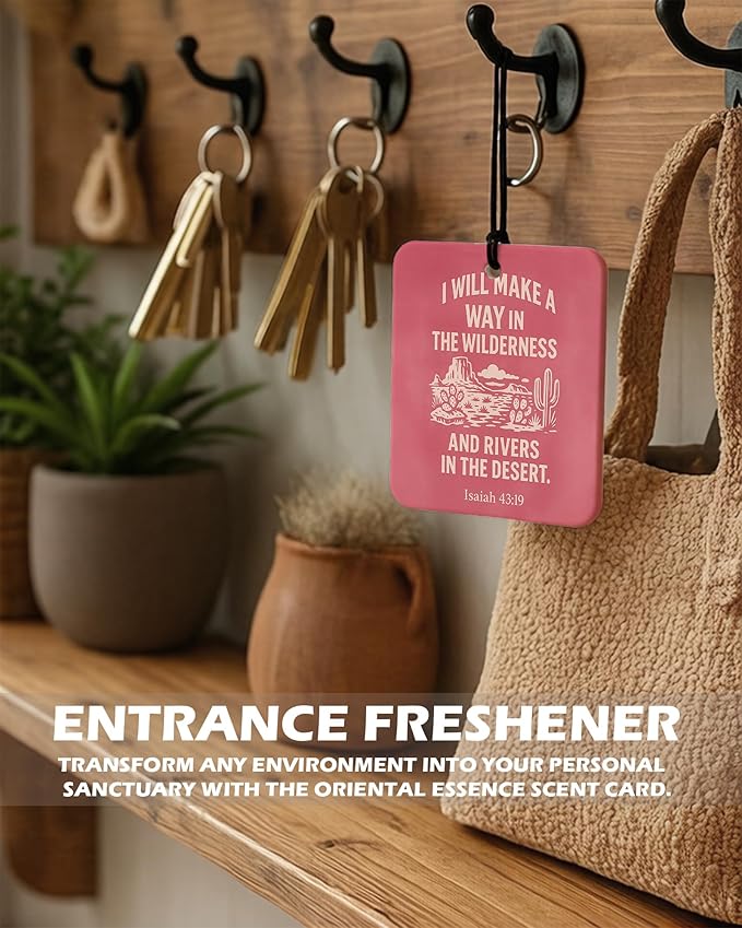 Pink Western Christian Square Citrus Car Air Freshener 4 Pcs, Southwestern Desert Cowgirl Religious Hanging Air Freshener for Cars Bathroom Dorm Books Decor, Western Accessories Gifts for Women
