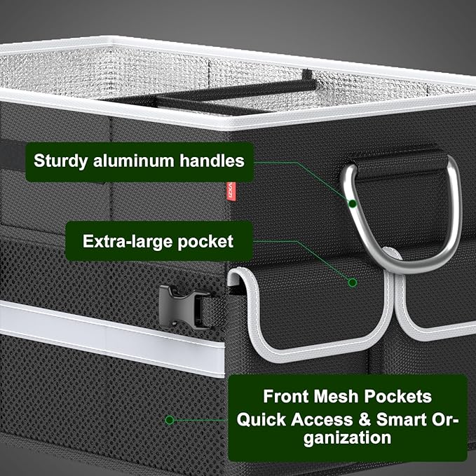 Cooler Bag – Soft Travel Cooler Holds 45 Cans, Stays Cold for 8H & Warm for 6H – Portable Car Trunk Organizer for Camping, Beach, Picnic