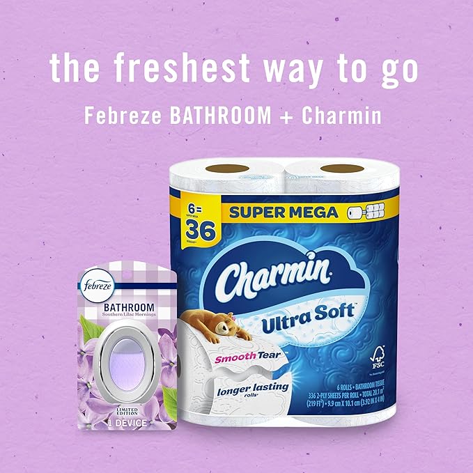 Febreze Bathroom Air Freshener, Odor-Fighting, Plug In Alternative, Air Fresheners for Small Spaces in Home, Bathroom, Kitchen, & Closet, Lilac & Peach Scents, 4ct (2 of Each Scent)