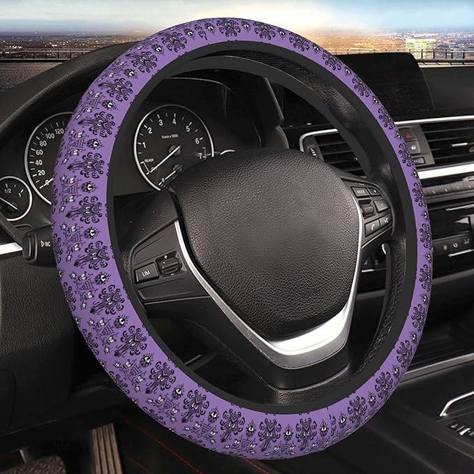 Haunted The Mansion Steering Wheel Cover Cute Universal 15 Inch Car Accessories Protector for Women Fit Auto SUV Sedan Vans Trucks