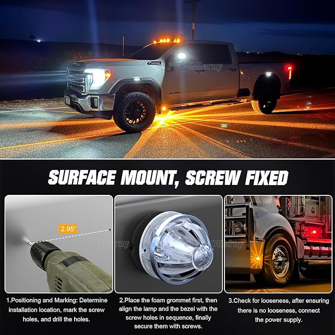 10-Pack Dual Color Watermelon Lights with Strobe & Steady Lighting Clear Lens Red/Amber LED Side Marker Turn Signal Lights for Truck Trailer RV Off-Road Vehicle