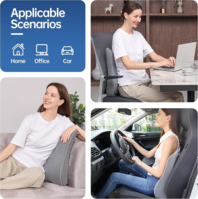 Lumbar Support Pillow for Office Chair, Back Support Pillow with Memory Foam, Relieves Back Pain, Removable Washable Cover & Adjustable Strap, for Car/Gaming Chair,Gift-Grey