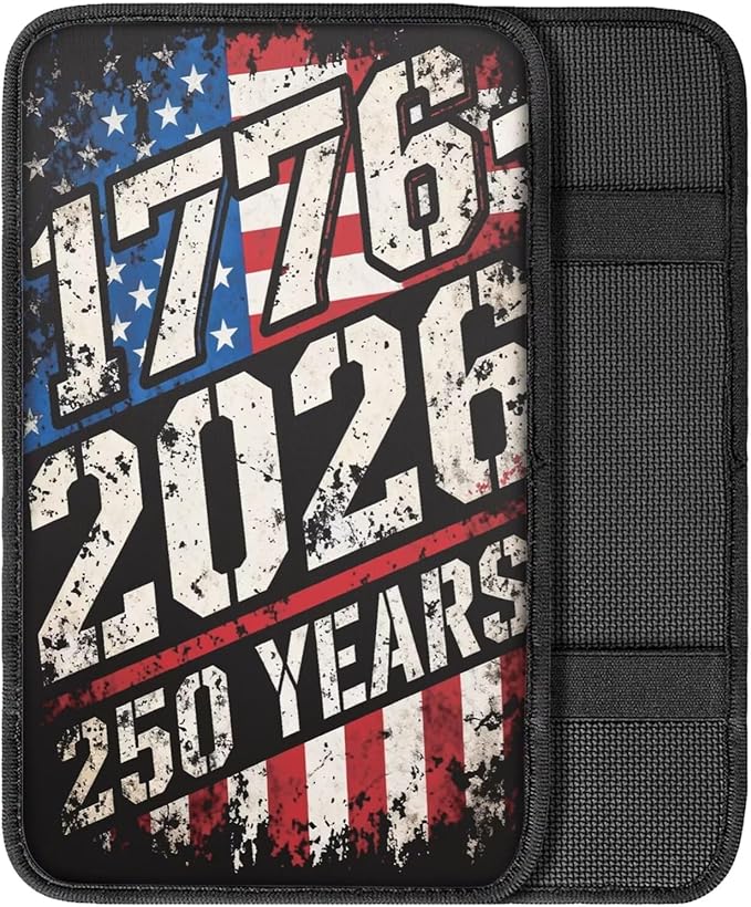 Dreaweet 1776-2026 250 Years Flag Print Arm Rest Cover for Car Soft Scratch-Proof Center Console Cover Pad Universal Armrest Cover for SUV Truck Sedan