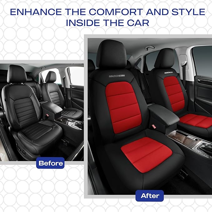 Skechers Memory Foam Seat Covers,Thick Cool Touch Fabric Seat Covers,Front Seat Covers Airbag Compatible,Automotive Comfort Protection for Most Cars,Vans,Trucks,SUV,Red