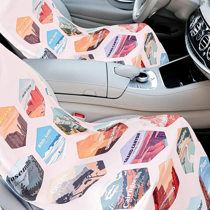 1 Pack Car Seat Towel Covers with Storage Bag 63 x 32 Inch Athletic Running Towel Seat Sweat Washable Non Slip Cover Gift for Car Outdoor Sport Activities (Multi National Parks)