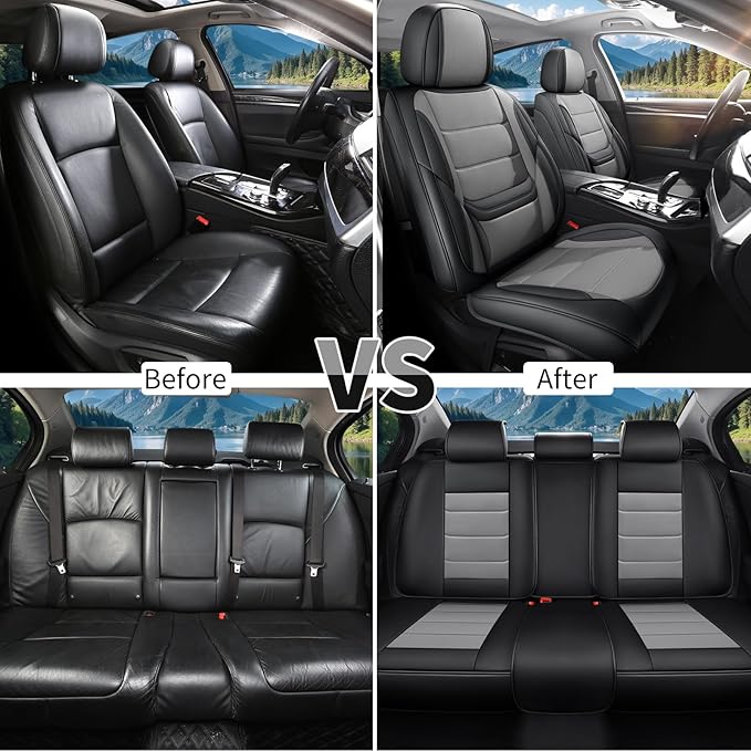 Car Seat Covers Full Set Custom Fit for Saturn ION 2003-2010,Premium Faux Leather with Lumbar Support, Breathable, Anti-Slip & Soft Touch(blackgray,Fullset)