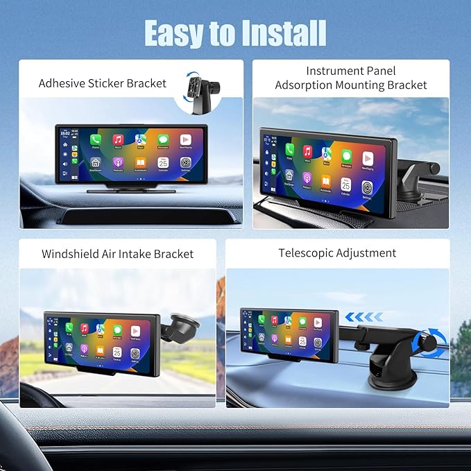 Wireless Apple Carplay Screen for Car,11.26" Portable Car Play & Android Auto Touch Screen, Upgraded Car Stereo with 4K Dash Cam,Backup Camera/Mirror Link/Voice Control/GPS/AUX/FM for All Vehicles