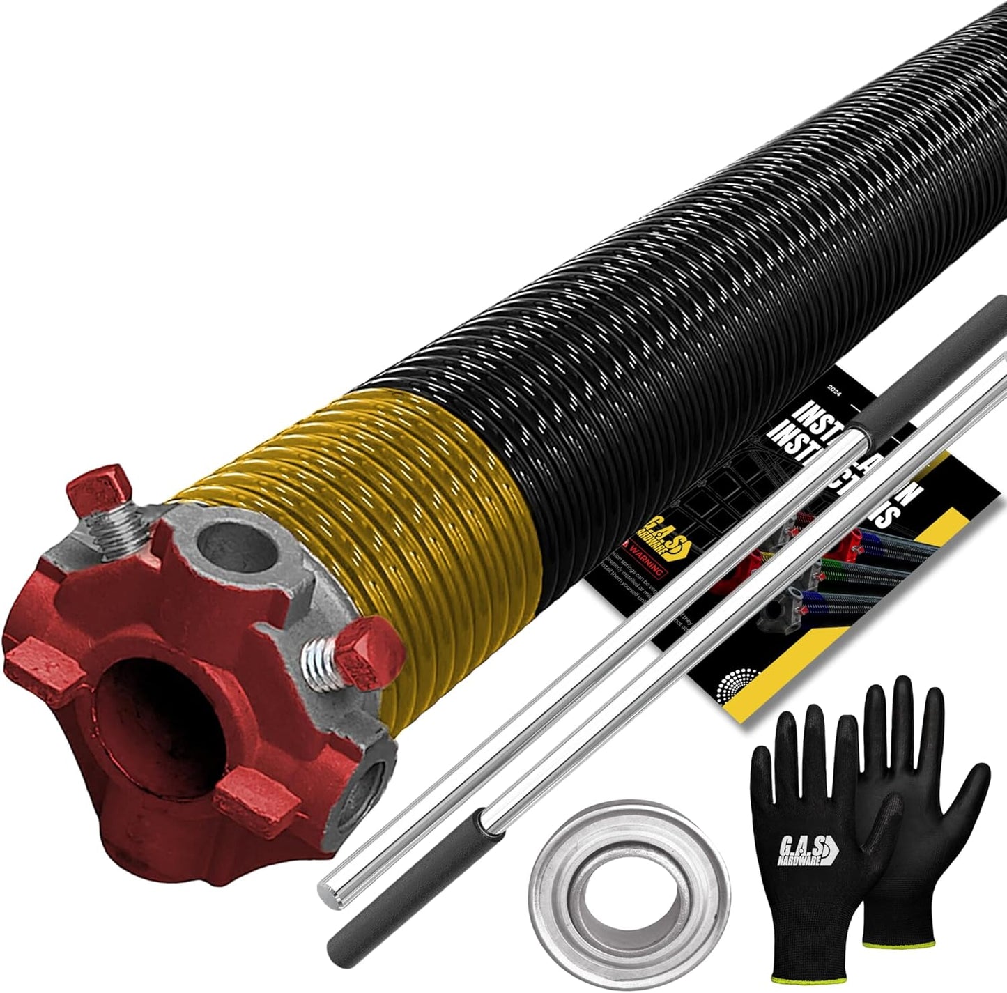 Garage Door Torsion Spring 250x1.75x39 Includes 1” Steel Bearing, Non-Slip Gloves, and Winding Bars for Left Side of Garage Door Precision E-Coating 5-Year Warranty Min. 30,000 Cycles (Red Cone)