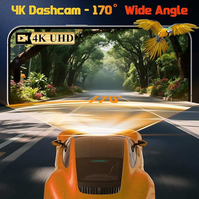 Dash Cam Front for Cars with Built-in WiFi & APP Control, 4K Dash Camera with Free 32GB Card, 1.2" IPS Touch Screen Dash Cam with 170°Wide Angle, G-Sensor, Night Vision, 24H Parking Mode Dashcam