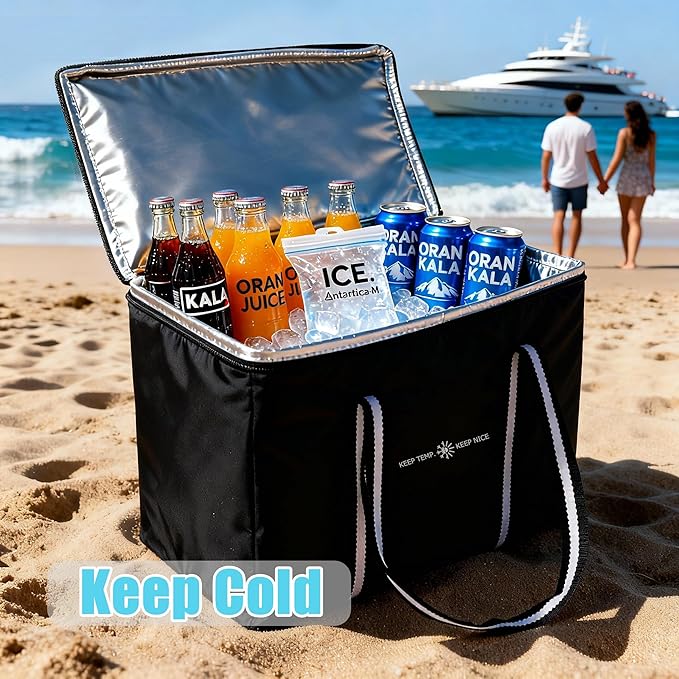 Insulated Food Delivery Bag, Large Durable Reusable Shopping Grocery Bag with Zipper – Foldable Thermal Cooler Bag for Hot & Cold Food, Pizza Delivery & Catering