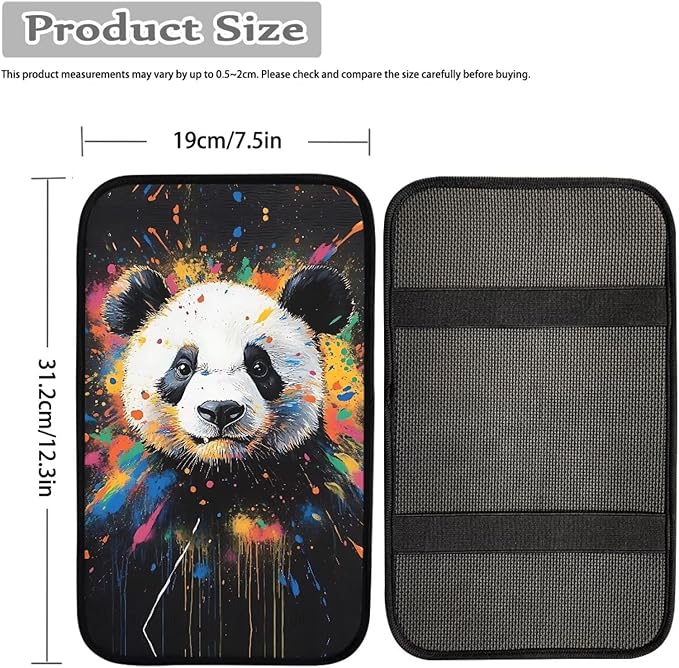 Suobstales Paint Splatter Panda Print Car Armrest Pad Soft Center Console Arm Rest Protector Cover Universal Car Interior Accessories Decoration