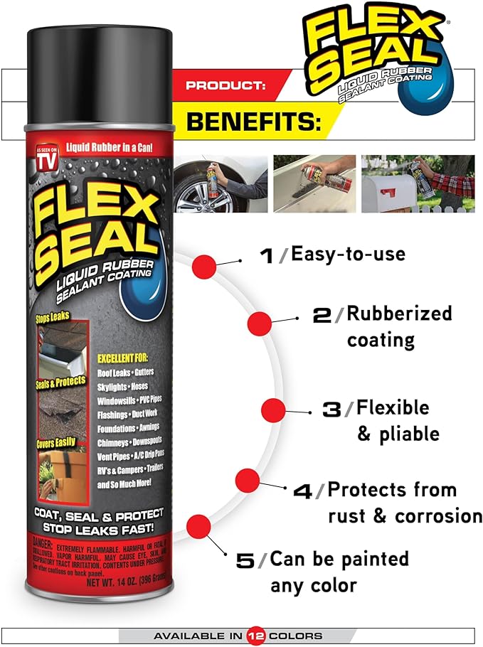 Flex Seal, 14 oz, 2-Pack, Blue, Stop Leaks Instantly, Waterproof Rubber Spray On Sealant Coating, Perfect for Gutters, Wood, RV, Campers, Roof Repair, Skylights, Windows, and More