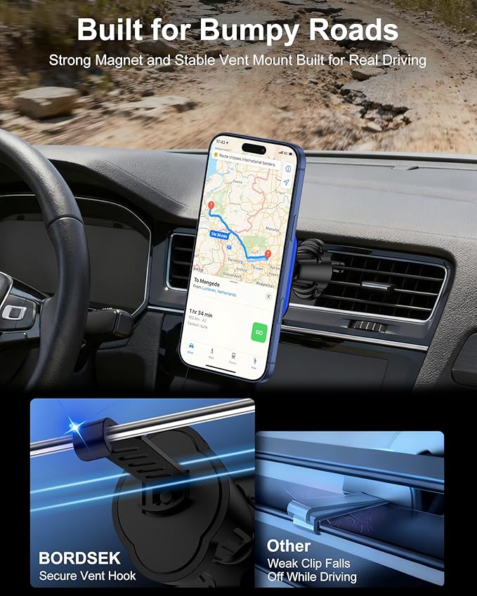 15W MagSafe Car Mount Charger,Magnetic Wireless Car Charger,Air Vent Dashboard Phone Holder Mount for iPhone 17e 16 15 14 13 12 Pro/Pro Max/17 Air,Samsung S26/S25 Ultra,Fast Charging,Car Accessories