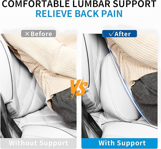 Lumbar Support Pillow for Car Seat, Office Chair Nappa Leather Memory Foam Lower Back Cushion for Back Pain Relief Improve Posture, Ergonomic Back Rest for Gaming Chair, Light Gray, 1PC